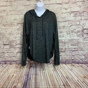 Athleta Black Marled Cut Out Back Long Sleeve Hooded Top